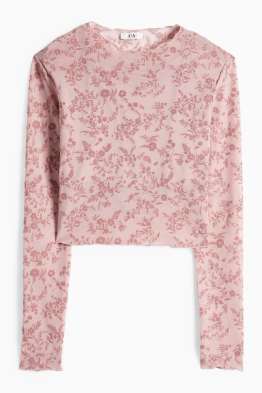Set - tricou crop cu mânecă lungă și top - slim fit - cu flori