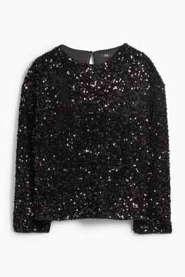 Tricou cu mânecă lungă cu paiete - regular fit