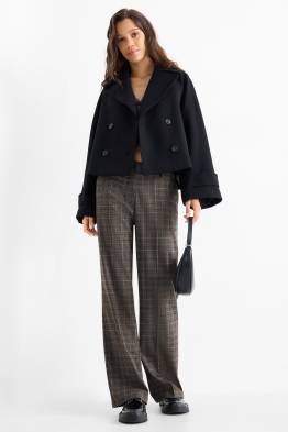 Pantaloni de stofă - talie medie - wide leg - în carouri