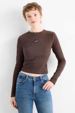 Crop Langarmshirt - Slim Fit - gerippt