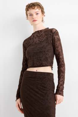 Set - Crop Langarmshirt und Top - Slim Fit - geblümt