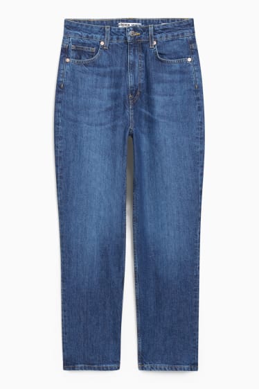 Femei - Crop straight jeans - talie înaltă - denim-albastru