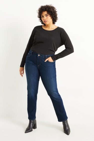 Femei - Straight jeans - talie medie - LYCRA® - denim-albastru