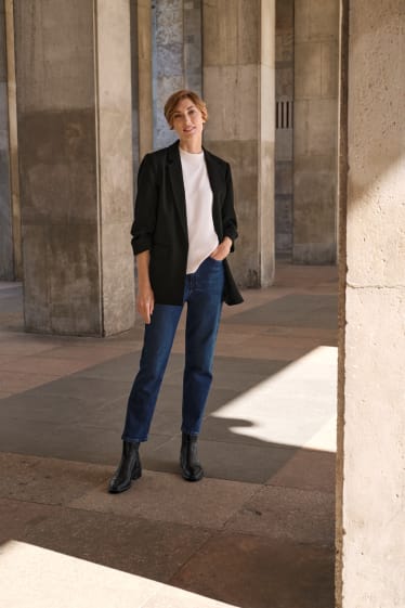Femei - Crop straight jeans - talie înaltă - denim-albastru