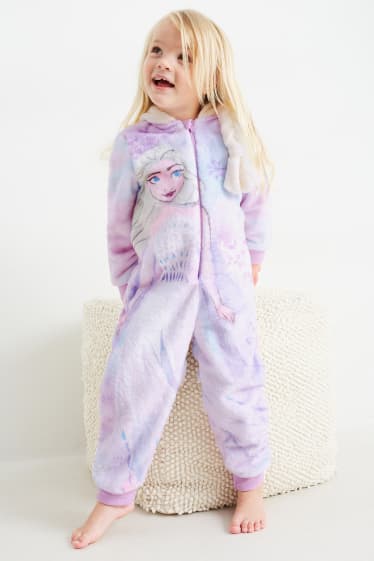 Kinderen: meisjes - Frozen - jumpsuit van fleece, met capuchon - lichtpaars