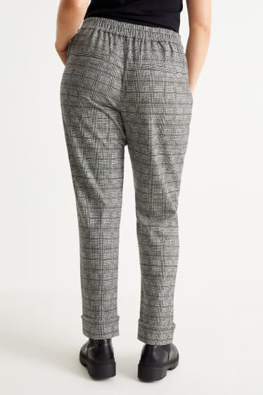 Femei - Pantaloni de stofă - talie înaltă - tapered fit - în carouri - gri