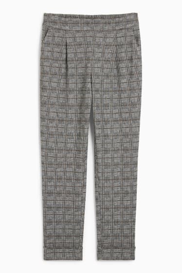 Femei - Pantaloni de stofă - talie înaltă - tapered fit - în carouri - gri
