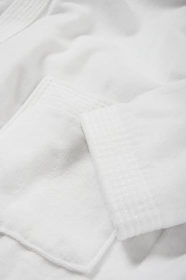 Femei - Halat de baie din tricot plușat, cu glugă - alb
