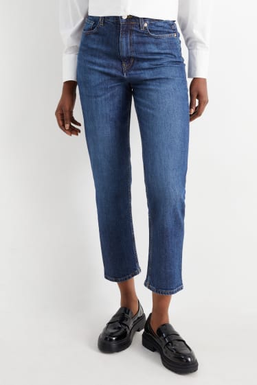 Femei - Crop straight jeans - talie înaltă - denim-albastru