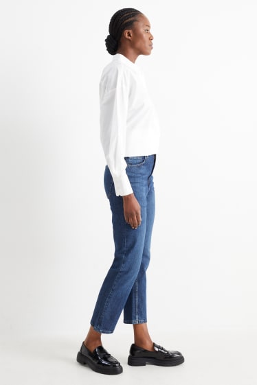 Femei - Crop straight jeans - talie înaltă - denim-albastru