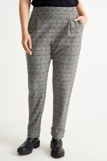 Femei - Pantaloni de stofă - talie înaltă - tapered fit - în carouri - gri