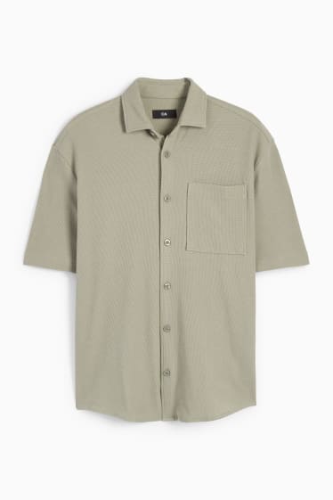 Men - Shirt - relaxed fit - kent collar - textured - green