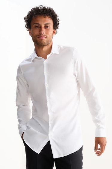 Bărbați - Cămașă office - slim fit - guler italian - ușor de călcat - alb