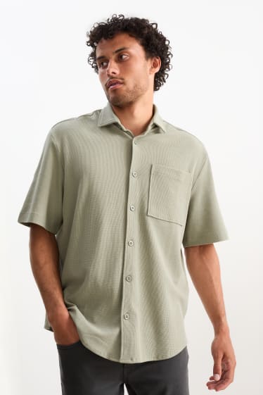 Men - Shirt - relaxed fit - kent collar - textured - green