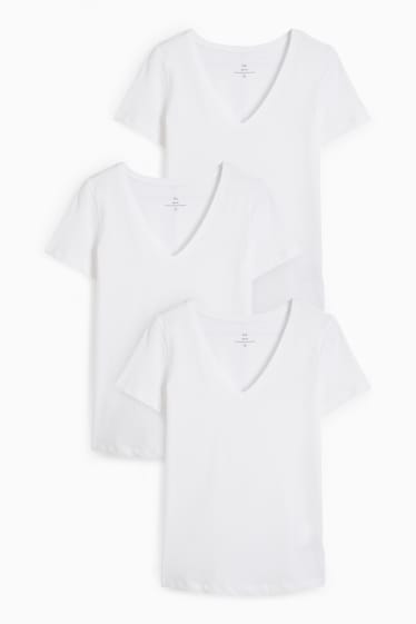 Femei - Multipack 3 buc. - tricou cu decolteu în V - slim fit - alb