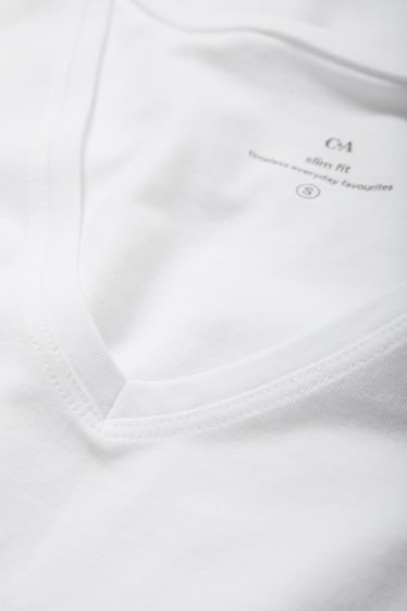 Femei - Multipack 3 buc. - tricou cu decolteu în V - slim fit - alb