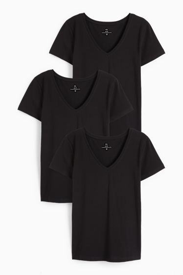 Femei - Multipack 3 buc. - tricou cu decolteu în V - slim fit - negru