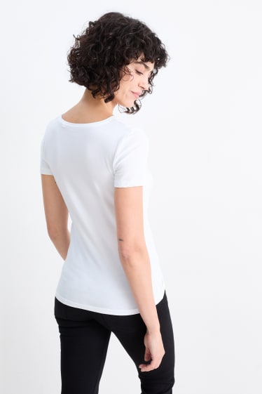 Femei - Multipack 3 buc. - tricou cu decolteu în V - slim fit - alb