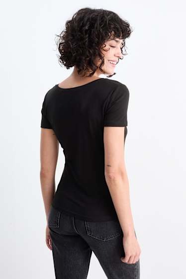 Femei - Multipack 3 buc. - tricou cu decolteu în V - slim fit - negru