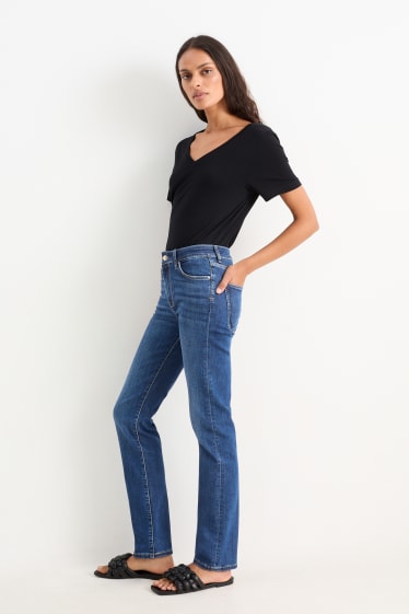 Femei - Straight jeans - talie medie - LYCRA® - denim-albastru