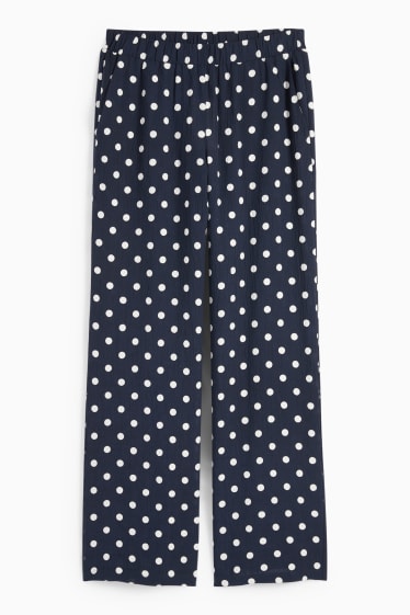 Femei - Pantaloni de stofă - talie înaltă - wide leg - cu buline - albastru închis