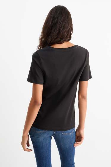 Femei - Tricou cu decolteu în V - regular fit - negru