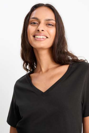 Femei - Tricou cu decolteu în V - regular fit - negru