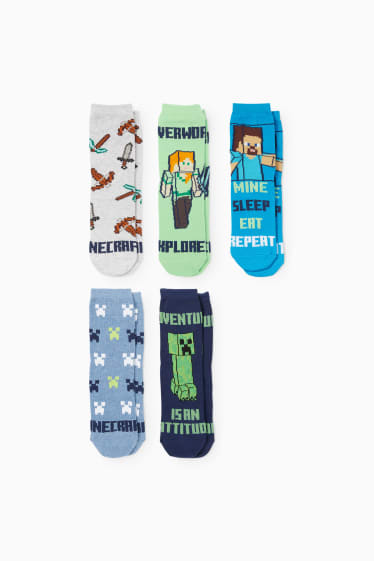 Copii - Băieți - Multipack 5 perechi - Minecraft - șosete cu motive - albastru