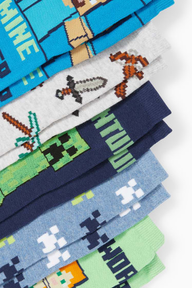 Copii - Băieți - Multipack 5 perechi - Minecraft - șosete cu motive - albastru