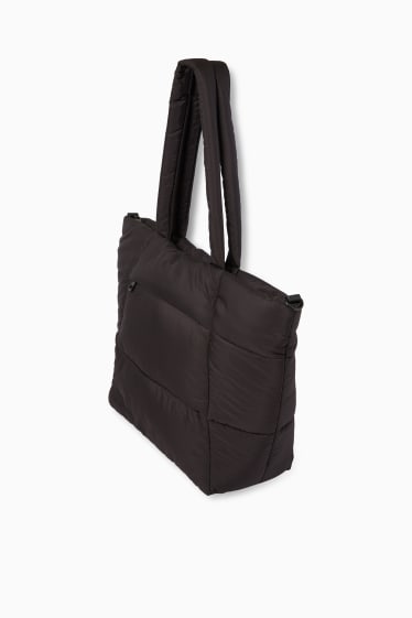 Femei - Geantă shopper matlasată, mare, cu curea detașabilă - negru