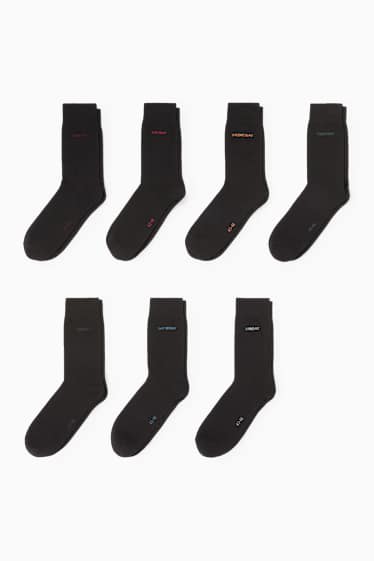 Bărbați - Multipack 7 perechi - șosete cu motive - zilele săptămânii - negru