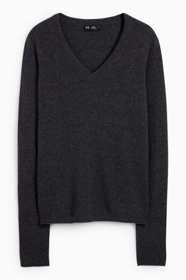 Damen - Kaschmir-Pullover mit V-Ausschnitt - dunkelgrau