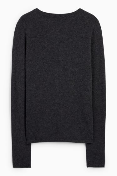 Damen - Kaschmir-Pullover mit V-Ausschnitt - dunkelgrau