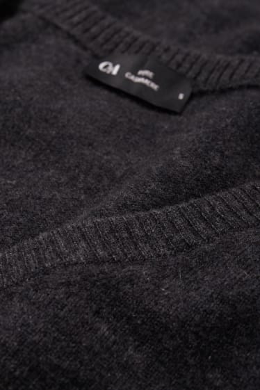 Damen - Kaschmir-Pullover mit V-Ausschnitt - dunkelgrau