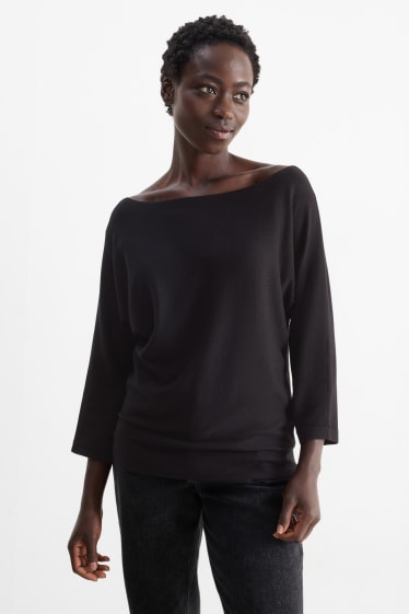 Femei - Pulover din tricot fin - negru