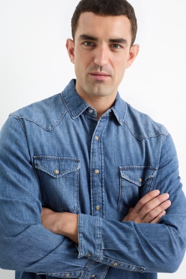 Bărbați - Cămașă din denim - regular fit - guler Kent - denim-albastru