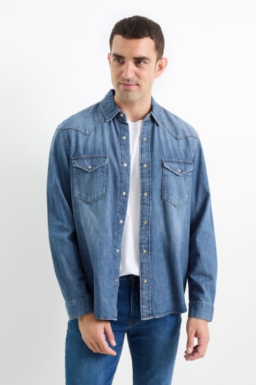 Bărbați - Cămașă din denim - regular fit - guler Kent - denim-albastru