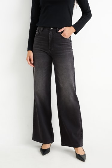 Dámské - Wide leg jeans - high waist - džíny - tmavošedé
