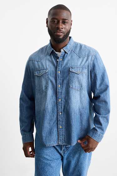 Bărbați - Cămașă din denim - regular fit - guler Kent - denim-albastru