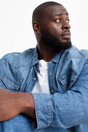 Bărbați - Cămașă din denim - regular fit - guler Kent - denim-albastru