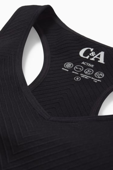 Women - Sports bra - padded - textured - UV protection - black