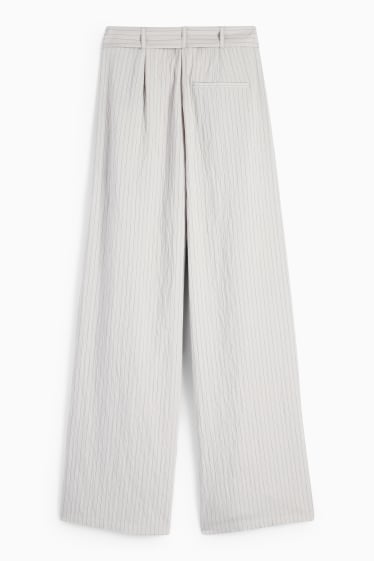 Femei - Pantaloni de stofă cu curea - talie înaltă - wide leg - dungi fine - gri deschis