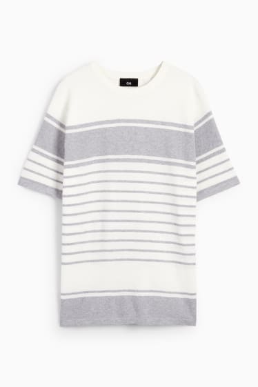 Hommes - Pull en maille - manches courtes - à rayures - texturé - gris clair
