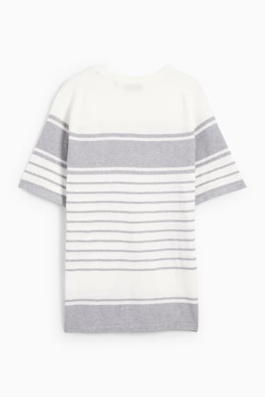 Hommes - Pull en maille - manches courtes - à rayures - texturé - gris clair