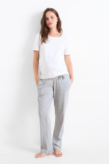 Femei - Pantaloni de pijama gravide - cu buline - cu fronseuri - gri deschis melanj
