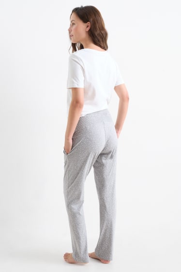 Femei - Pantaloni de pijama gravide - cu buline - cu fronseuri - gri deschis melanj