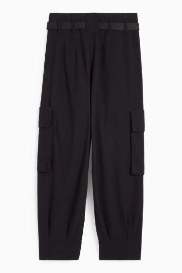Damen - Cargohose - High Waist - Tapered Fit - schwarz