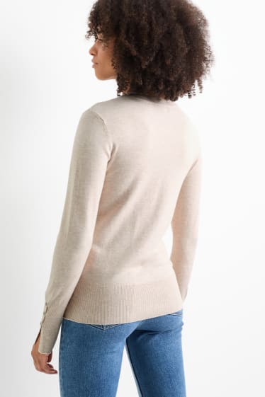 Femei - Pulover din tricot fin - bej