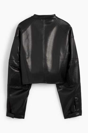 Femei - Jachetă de motociclist crop - imitație de piele - negru