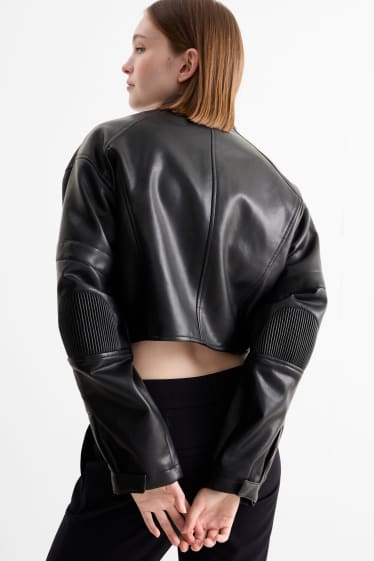 Femei - Jachetă de motociclist crop - imitație de piele - negru